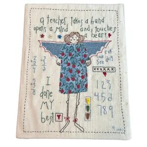 Needlepoint- Unframed- Teachers- Buttons Angels- 14 x 11 in - cottage-retro gift